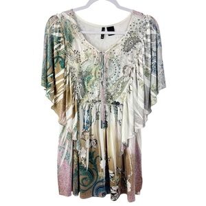 New Directions Boho Paisley V-Neck Tunic